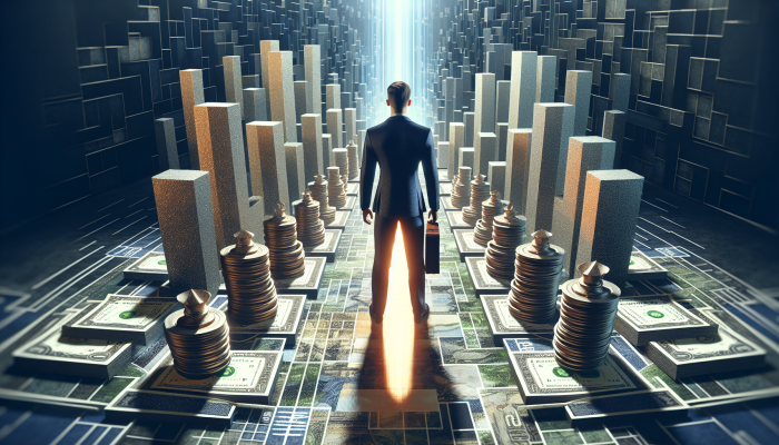 How Debt Consolidation Changes Spending Habits: | DCL A person confidently standing on a path with organized money stacks and debt consolidation documents, symbolising financial clarity and control.