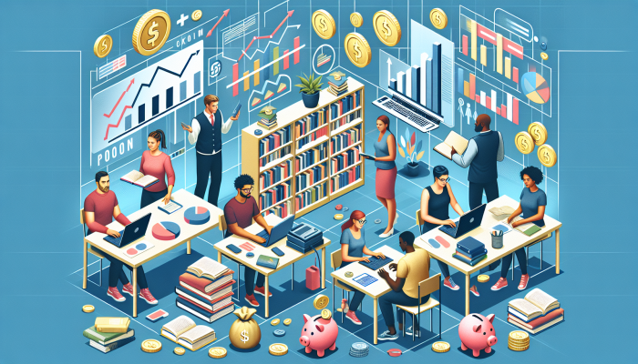 How to Avoid Relapse After Debt Consolidation: A Practical Guide | DCL Diverse group engaging with financial literacy resources: online courses, workshops, library books, financial symbols.