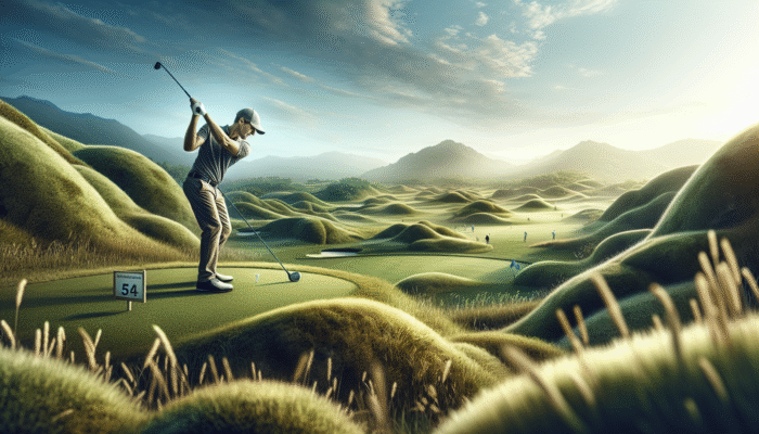 Golfer teeing off at Gary Player Country Club, Sun City, with stunning vistas.