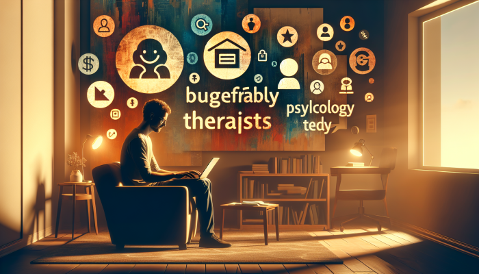 A person using a laptop to research budget-friendly therapists in a cozy home office.