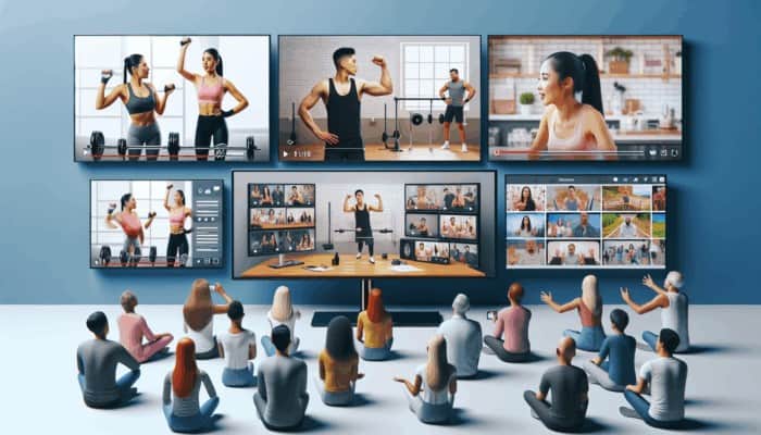 Screens displaying fitness tutorials, expert interviews, and behind-the-scenes vlogs that engage a diverse audience.
