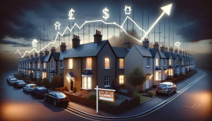 Graph illustrating fluctuations in UK house clearance market prices alongside economic indicators and conditions.