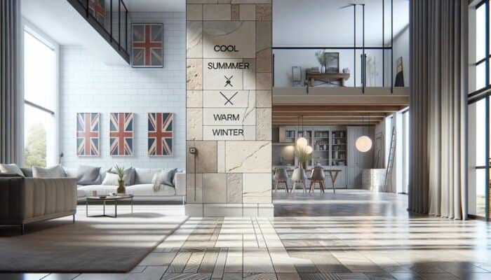 Luxurious Australian home interior showcasing durable travertine tiles that offer thermal comfort and timeless elegance.