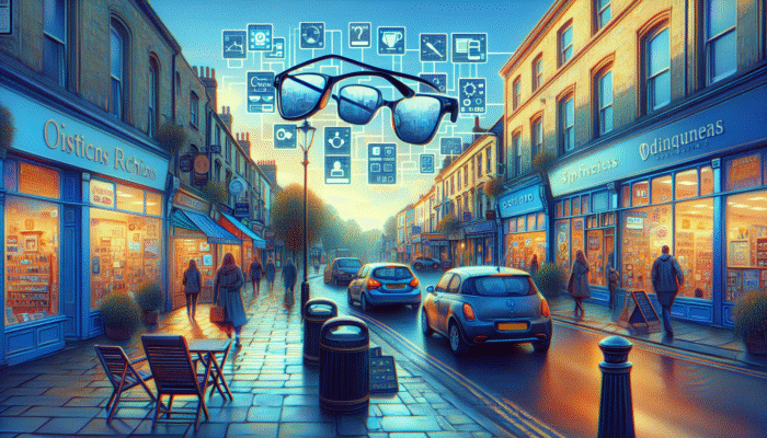 A vibrant Yeovil street filled with diverse businesses, showcasing SEO-optimised signage and digital displays for local services.