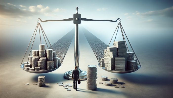 Can Debt Consolidation Lead to More Debt: UK Insights | DCL A person balancing coins and a debt document on a scale, with a clear path ahead.