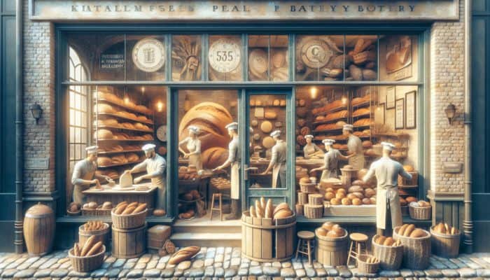 A lively Plymouth bakery displaying freshly baked bread and signage promoting local SEO visibility.