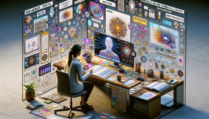 Virtual assistant studying event planning online, with mentor via video call and networking event on screen.