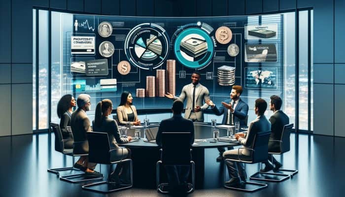 Financial experts discussing debt consolidation, nonprofit lender logos on screen in background.