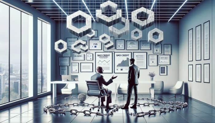 Best Lenders for Bad Credit Debt Consolidation | DCL Best Lenders for Bad Credit Debt Consolidation: Financial advisor consults client on bad credit loans in London office with FCA certificates, interest graphs, and debt symbols.