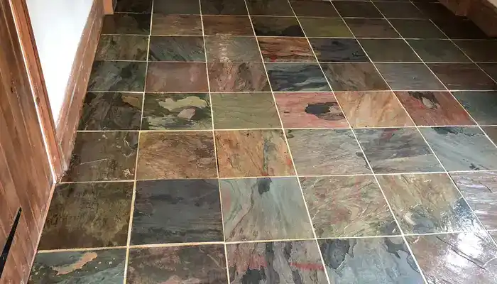 Restored slate floor with clearer color variation and balanced surface tone