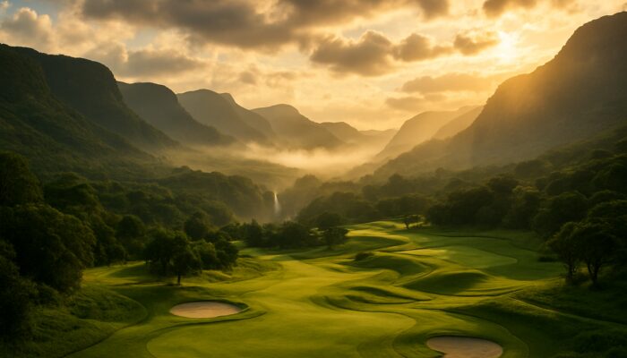 Barberton Golf Club fairways curve through Mpumalanga's misty mountains and lush green valleys.